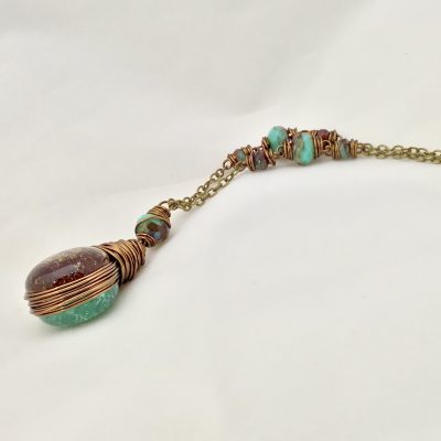 Crackle Bubble Pendant - Teal - Amber