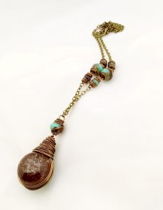 Crackle Bubble Pendant - Teal - Amber