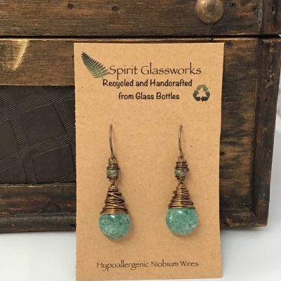Crackle Glass Drop Earring - Teal