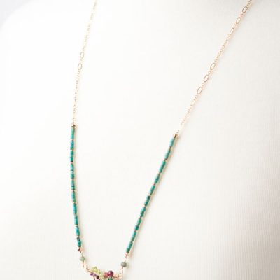 Oasis 29-31" Ruby in Ziocite Wire Wrapped Collage Pendent Necklace