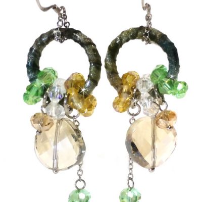 Green Silk Ribbon Earrings