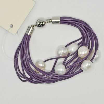Purple Leather Freshwater Pearl Bracelet