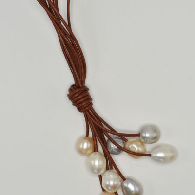 Mocha Leather with Freshwater Pearls