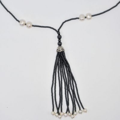 Hemitite Tassel Necklace with Freshwater Pearls