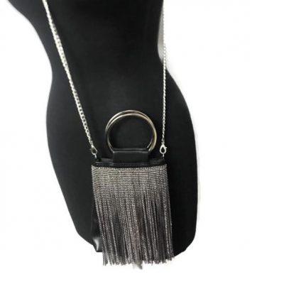 Black and Smoky Crystal Crossbody Handbag