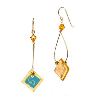 Drop Dichroic Glass Earring - Amber