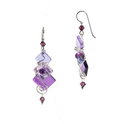 Triple Diamond Fused Glass Earring - Striker Purple