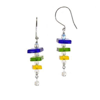 Triple Square Fused Glass Earring