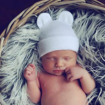 White Bear Newborn Baby Hat