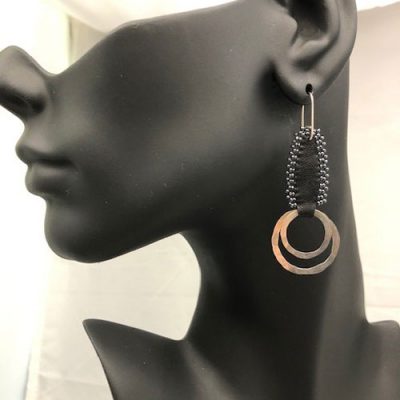 Double Hoop Leather Seed Bead Earring