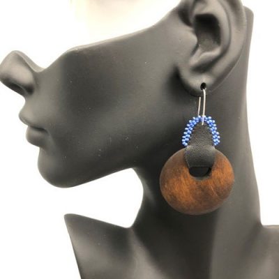Large Dark Wood Beaded Earrings