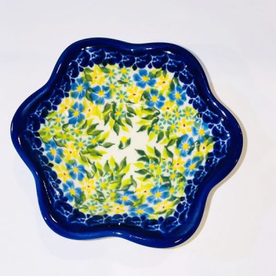 Polish Pottery Scalloped Dish - Blue Daisy