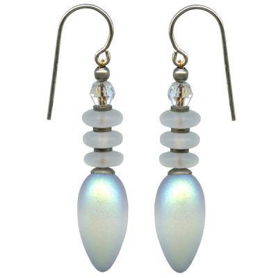Frosted Iridescent White Crystal Earring