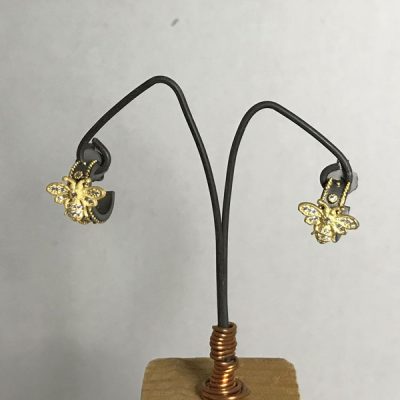 Black and Brass Hoop with Pave Bee