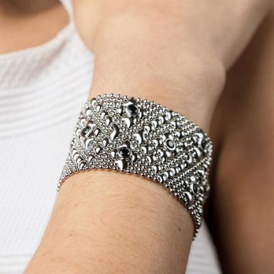 Chrome Finish Bracelet with Black Zircons