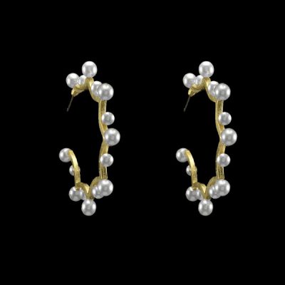 Gold Pointed Hoop with Pearls