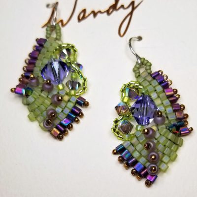 Lime Green Freeform Beaded Earring