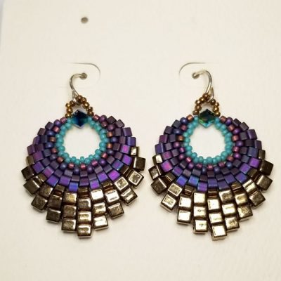 Purple-Blue Bronze Beaded Earring