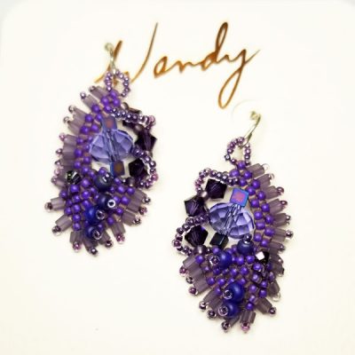 Purple Freeform Beaded Earring