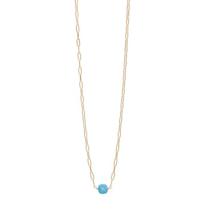 Gold Chain-link Square Turquoise Layering Necklace