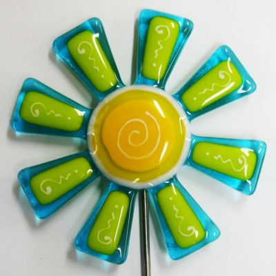 Aqua and Lemongrass Glass Flower Stake