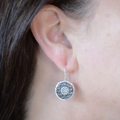 2 Tone Silver Earring With Cubic Zirconia Accents