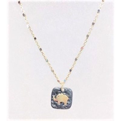 Mixed Metal Square Pendant Elephant Necklace