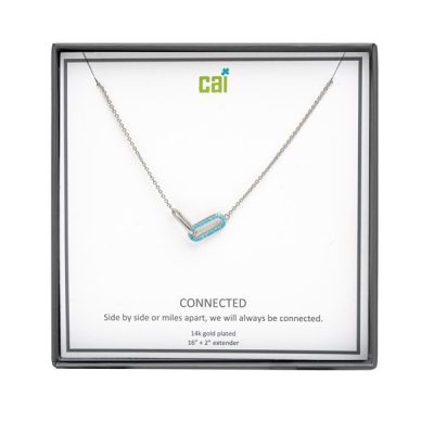 Silver Turquoise Pave Stone Always Be Connected Necklace