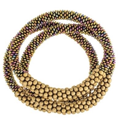 Golden Brass Roll-on Beaded Bracelets