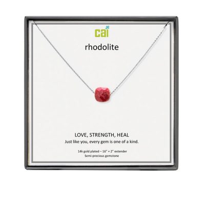 Silver Rhodolite Square Gemstone Necklace