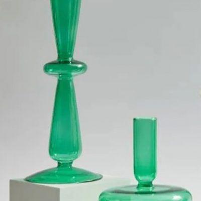 Northern European Style Green Glass Candle Holders / Vase
