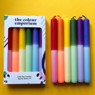Rainbow Block Dip Dye Dinner Candles