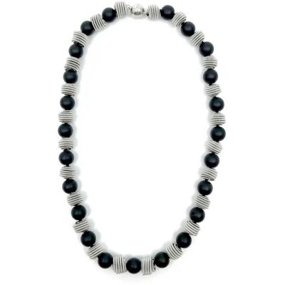 Short Matte Black Onyx with Silver Coil Necklace