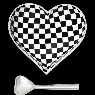 Happy Black and White Checkerboard Heart with Heart Spoon