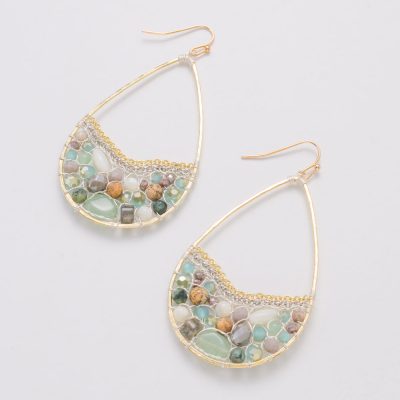 Soft Blue Green Stone Teardrop Earring