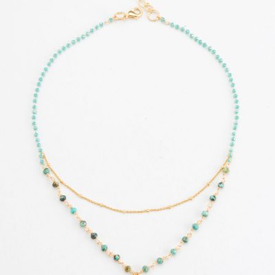 Turquoise Beads and Stones Necklace with Evil Eye