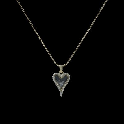 Gold Clear Small Heart Necklace with Pave Stones