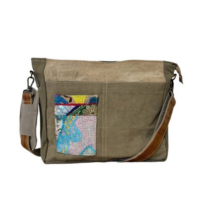 Recycled Military Tent Crossbody W/Vintage Fabric Pocket